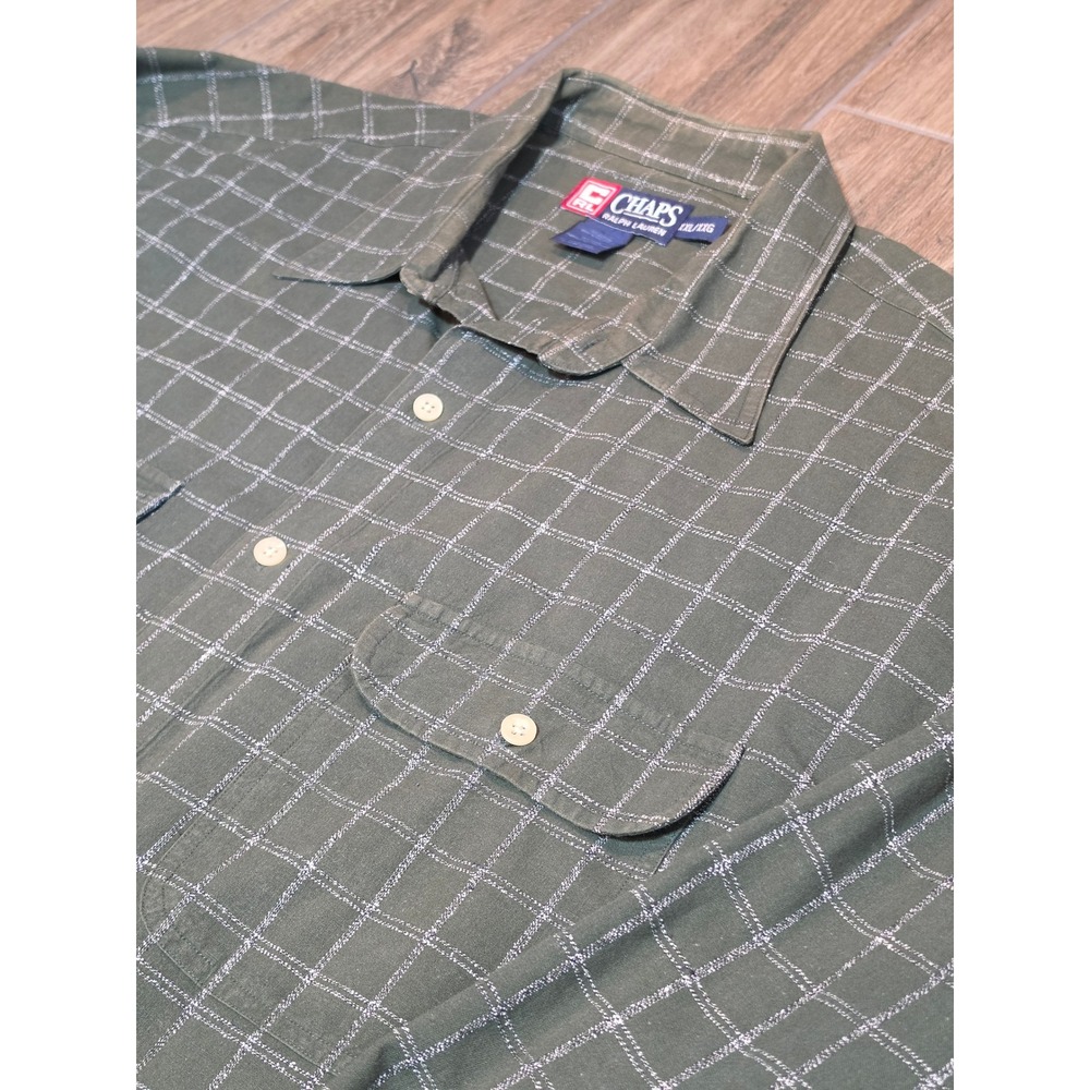 Vtg Chaps Ralph Lauren Mens XXL Green Windowpane Plaid Button Down Shirt 637157